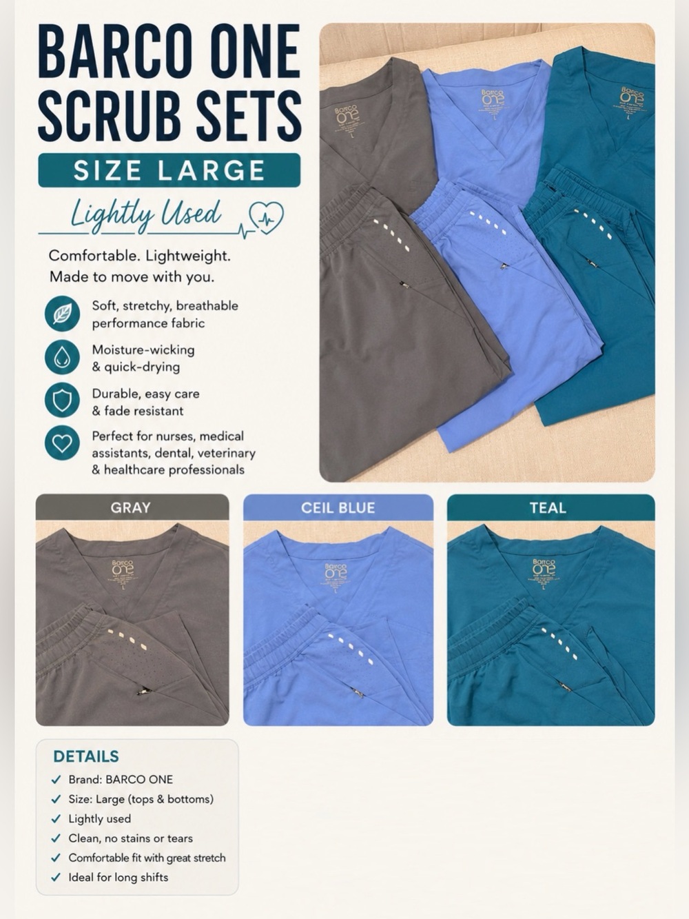 Barco Uniforms Scrub Set - Teal & Lavender Accents